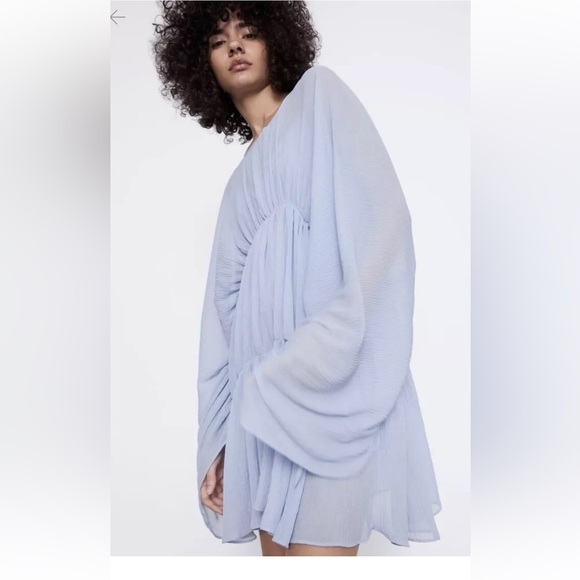 ZARA WOMAN SS20 LIGHT BLUE DRAPED PLEATED DRESS REF: 7521/108 - Picture 6 of 6
